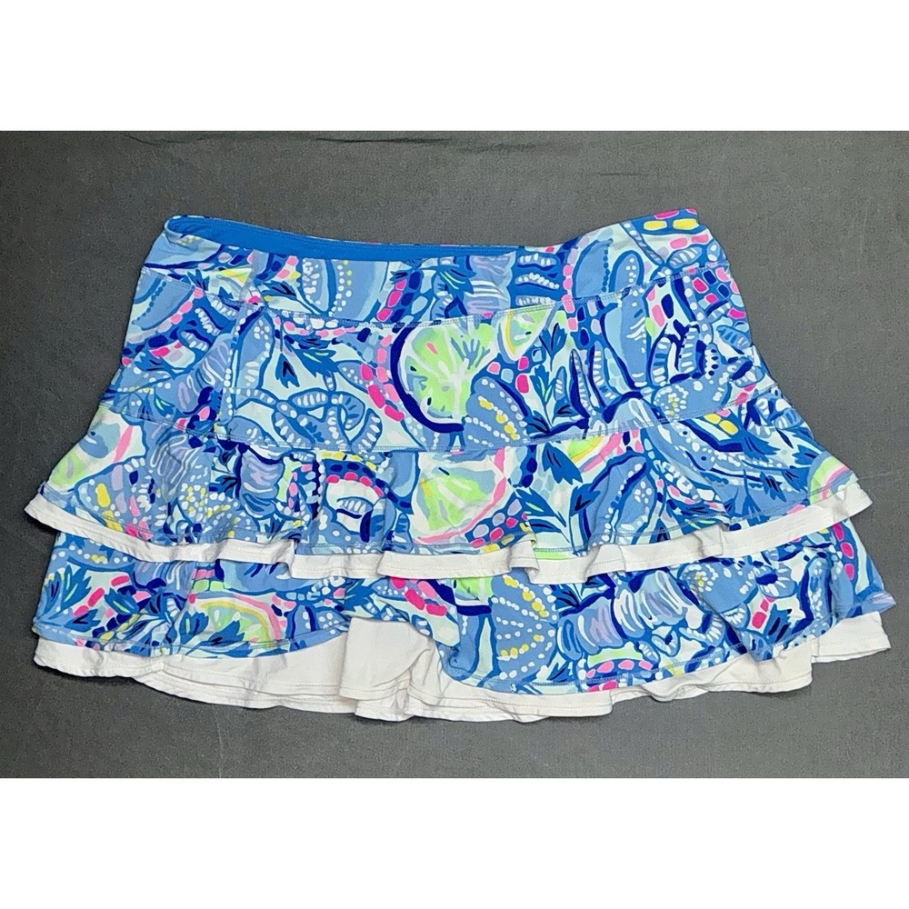 Lilly Pulitzer Luxletic Skirt Skort Saltwater Blue Shade Size XL Tiered